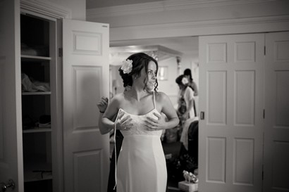 Bride getting dressed