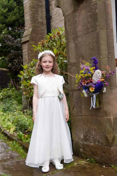 Flower girl outside church
