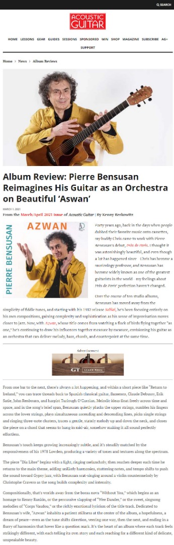 Azwan review in Acoustic Guitar magazine (US)